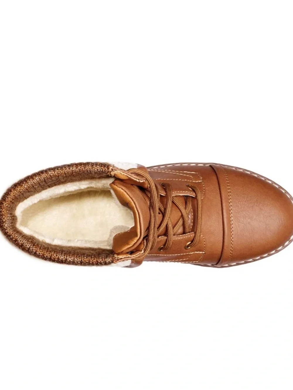 Women's Brown Faux-Leather‎ Fold-Over Lace-Up Ankle Boots Size 10 - Picture 4 of 5